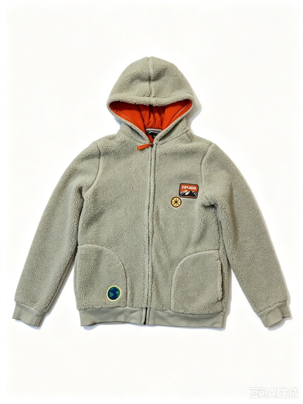 Boys Sherpa Fleece Zip Hooded Jacket Size L 14-16